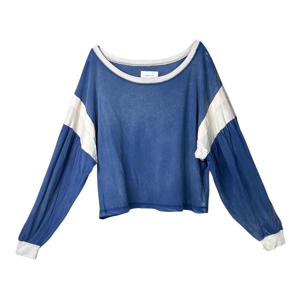 Current/Elliott The Two Step Colorblocked Top Long Sleeve Washed Blue 4 XL Nwt